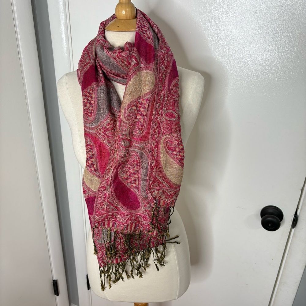 Pashmina Pink and Cream Paisley Wrap Scarf Silk Blend